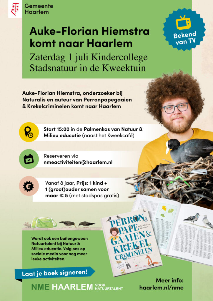 Zaterdag 1 juli: Kindercollege stadsnatuur door onderzoeker en schrijver Auke-Florian Hiemstra
